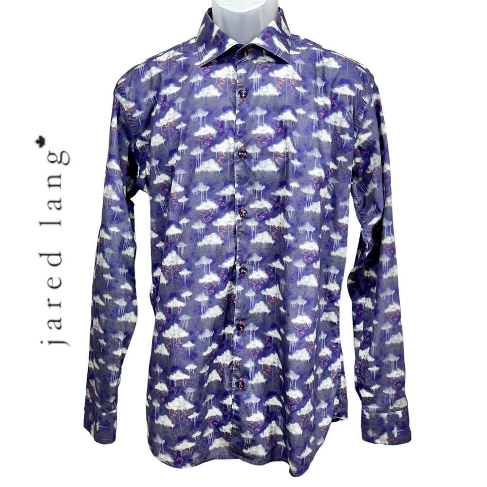 Jared Lang Liberty Long Sleeve Mens‎ Button Up Shirt Storm Clouds Lighting Print